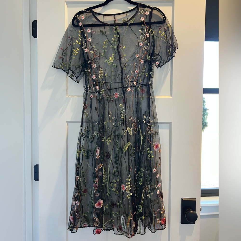 Floral Embroidered Black Dress